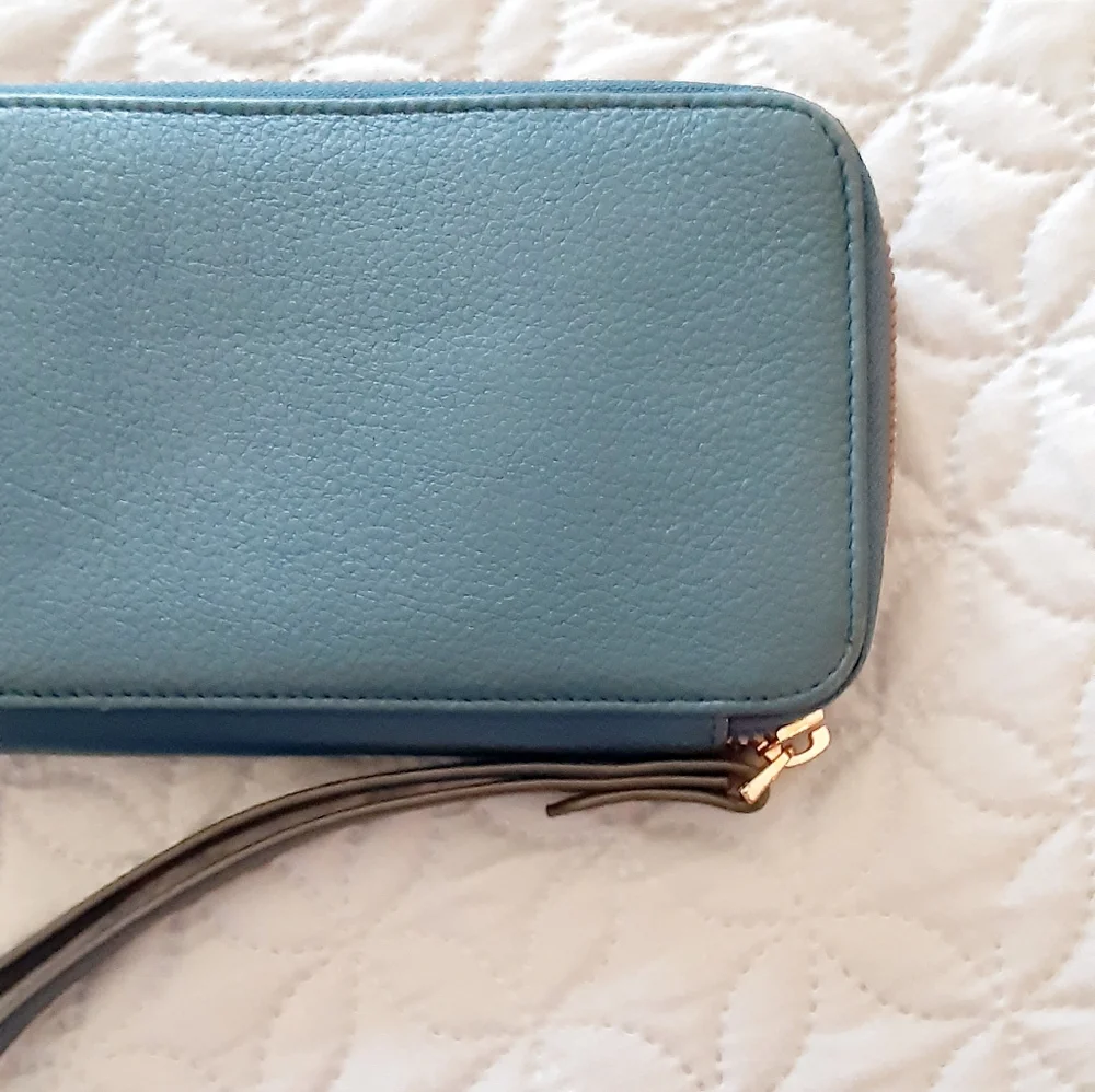 Aimee Kestenberg aqua blue leather zip wallet